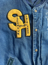 FWCC. Vintage Yokosuka Seahawks 
High School Denim letterman Jacket