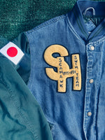 FWCC. Vintage Yokosuka Seahawks 
High School Denim letterman Jacket