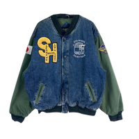 FWCC. Vintage Yokosuka Seahawks 
High School Denim letterman Jacket